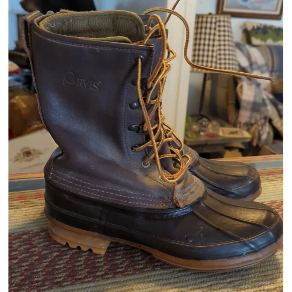 Orvis Mens Size 8 Leather Rubber‎ Winter duck /Snow /Rain Boots With Liner